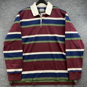 Lands End Mens XXL Rugby Shirt Long Sleeve Striped Cotton Burgundy Navy 501919